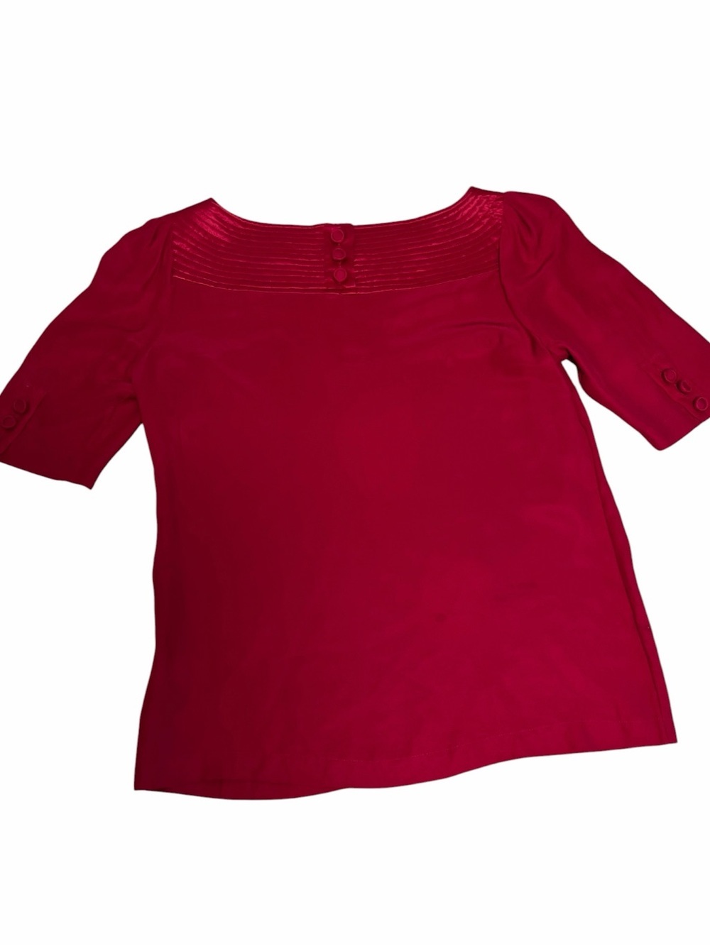 Banana Republic 100% Silk Blouse Small Red Pintuck Square Neck Top - Picture 5 of 10